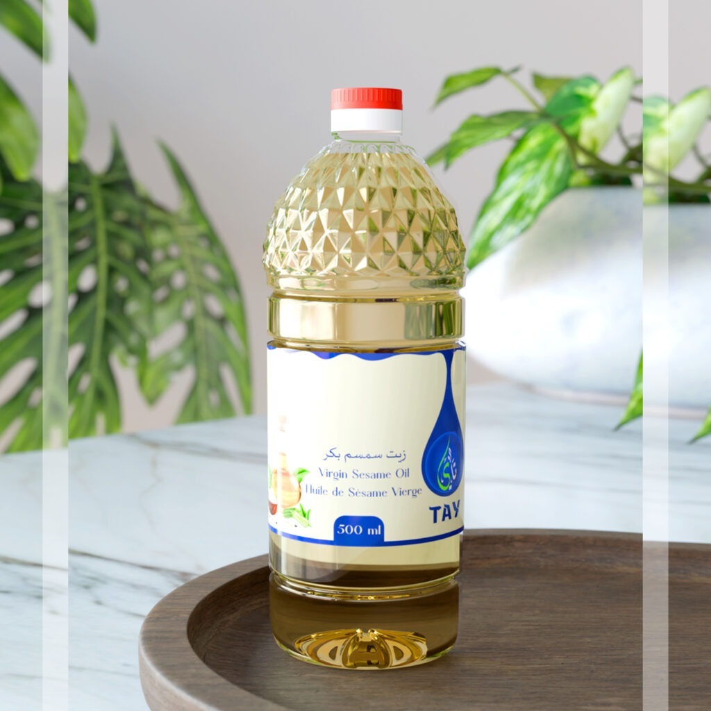 TAY Sesame Oil 500ml bottle – natural, organic, and cold-pressed for health and cooking.