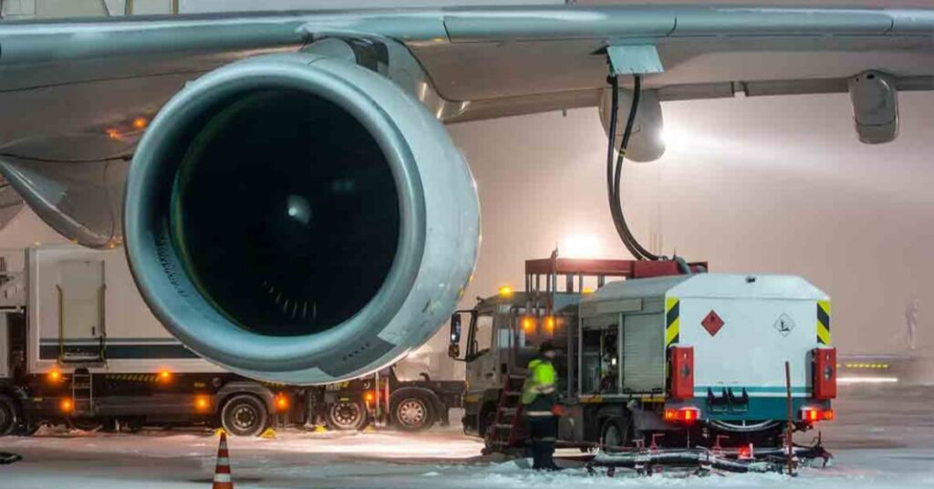 Aviation fuel refueling aircraft at airport runway