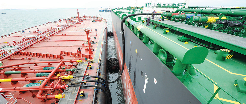 Marine fuel bunkering service supplying high-quality fuel to commercial vessels at port
